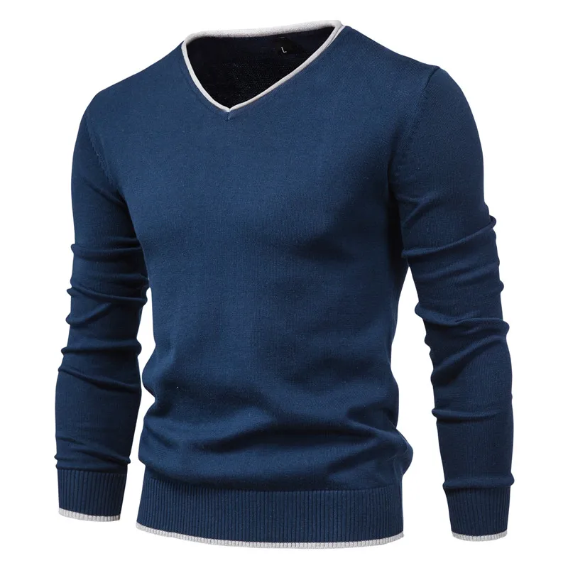 Sporting 2022 New 100% Cotton Pullover V-Ak Men&#39;S Sweater Solid Color Long Sl - £38.22 GBP