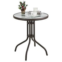 24&quot; Patio Dining Table Round Bistro Table Outdoor Furniture Garden Table with... - £77.39 GBP