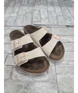 Birkenstock $110 Egg-shell White Vegan Textile Arizona Slides Sandals 41... - $54.69 CAD