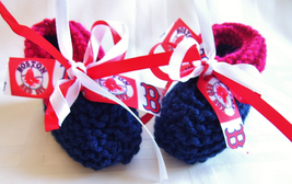 Boston RED SOX Handmade Baseball Baby Booties - $15.00