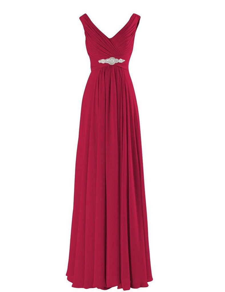 Kivary V Neck Beaded Long A Line Chiffon Formal Prom Dresses Corset Bridesmaid G