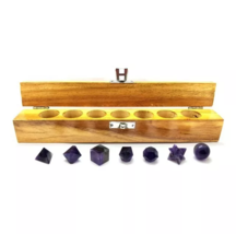 Amethyst Geometry 7 Pcs Set In Wooden Box, Platonic Solid Set, Chakra St... - $31.18