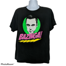 Big Bang Theory Mens T-Shirt Large Sheldon Bazinga Lighting Short Sleeve Black - £19.49 GBP