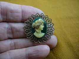 (CS24-32) ROMAN Lady green white CAMEO brass Pin Pendant Jewelry brooch necklace - £23.15 GBP