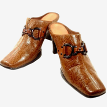 AEROSOLES Size 9.5 Women High Heel Brown Mules Tooled Leather Western Ci... - $37.99