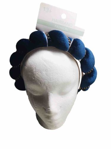 Velvet Bubble Twist Padded Headband Peacock Blue Chunky Quilted Hairband - $17.70