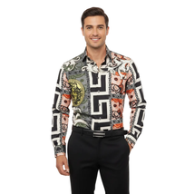 Mens Stacy Adams Medallion Lion Print Sports Shirt Stage Singer 4951 Gray Multi image 2