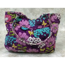 Vera Bradley Womens Quilted Tote Bag Purple Green Floral Zipper Dual Handle HUGE - £27.36 GBP