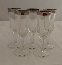  Vintage Cordial Glasses, Silver Rimmed, 4&quot; tall, 1.5&quot; wide set of 5  - £11.73 GBP