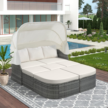 Merax Outdoor Patio Rattan Daybed Sunbed with Retractable Canopy, Sectio... - $835.11