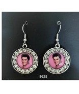 Elvis Presley dangle French wire earrings pierced pink clear rhinestones - $20.69
