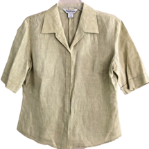 Brooks Brothers Irish Linen Blouse Womens Size 12 Green Tailored Short S... - $21.99