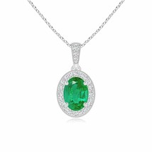 ANGARA Vintage Style Oval Emerald Pendant with Diamond Halo in 14K Solid Gold - £918.07 GBP