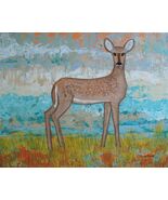 Painting Deer Doe Buck Original Signed Art Wild Animal Impressionism Wil... - $52.96