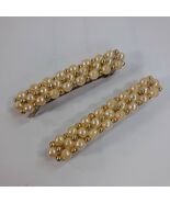 Faux Ivory Pearls Gold beaded hair Barrette set 2 bridal prom formal wed... - $11.00