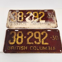 1930 British Columbia License Plate Matching Pair BC Expired 38 292 Tag ... - $270.89