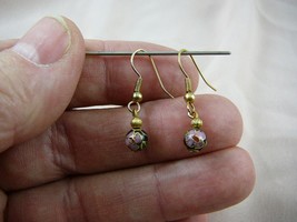 (EE600-7) 6mm Black with pink flower CLOISONNE dangle gold EARRINGS Jewelry - £7.55 GBP