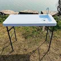 Outdoor Fish and Game Cutting Cleaning Table w/Sink and Faucet - White - £98.20 GBP
