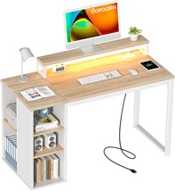 Small Computer Desk With Led Lights And Power Outlets 39.4 Inch Home Off... - £111.98 GBP