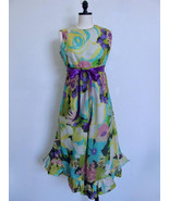 Vintage 60s 70s Mod Floral Maxi Organza Dress XS Hi Low Ruffle Hem Joan ... - $81.35 CAD