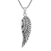 Angel&#39;s Detailed Wing of Protection Sterling Silver Pendant Necklace - £17.04 GBP