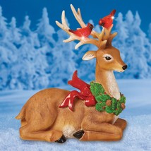 Solar Lighted Christmas Reindeer w/ Cardinals Yard Statue Holiday Outdoor Decor - £21.44 GBP