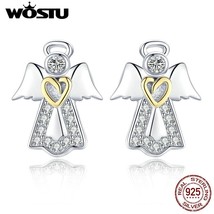 WOSTU Authentic 100% 925 Silver Guardian Angel Stud Earrings For Women Birthday  - £17.47 GBP