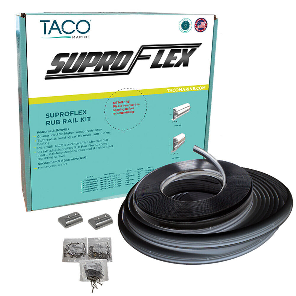 Primary image for TACO SuproFlex Rub Rail Kit - Black w/Flex Chrome Insert - 2"H x 1.2"W x 60'L