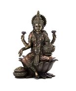 LAKSHMI STATUE 7&quot; Seated Hindu Wealth Goddess Bronze Resin HIGH QUALITY ... - $62.95