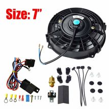 7" Electric Radiator Cooling Fan + Thermostat Relay Install Kit Universal Black - $34.98