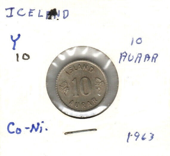 Iceland 10 Auror, Copper-Nickel, 1963, KM10 - $1.00