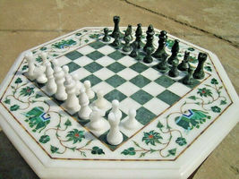 21&quot; Marble Chess Table Top green Malachite Inlay stone Handicraft Home Decor - £495.12 GBP