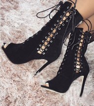Summer New Fashion Shoes 2021 New Hollowed Lace Up Fish Mouth High Heel Women Sa - £56.32 GBP