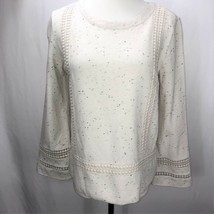 New Anthropologie Lilla P Speckled Lace Trim Sweatshirt Knit Top NWT 3/4 Sleeves - £18.37 GBP
