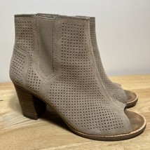 Toms Size 8 Majorca Desert Taupe Tan Perforated Peep Toe Suede Ankle Boots - £15.80 GBP