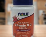 NOW FOODS Vitamin D-3 2000 IU - 30 Softgels Exp 08/2027 - £6.03 GBP