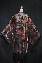 Black DeLuxe Deco Rose Garden  with Burgundy Victorian Style Kimono Boho... - $249.99