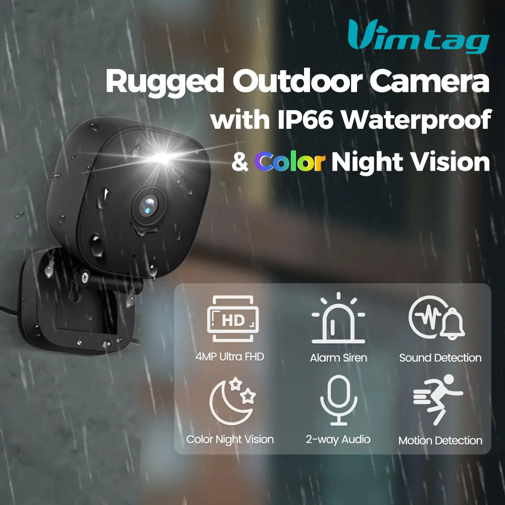 VIMTAG Outdoor Mini Camera WiFi 4MP Waterproof Color Night Vision 2-Way ... - $38.47