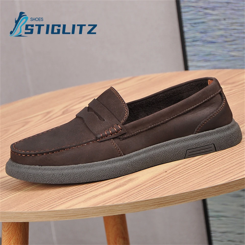 Suede Shallow Mules Men&#39;s Genuine Leather Slip On Loafers Comfortable So... - $96.36