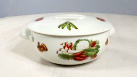Apilco Porcelain 8&quot; Covered Casserole Dish Vegetables Design Chauviigny France - £30.56 GBP