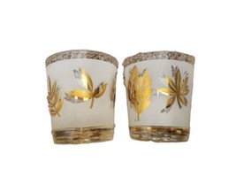 2 Vtg Libbey  Starlyte Cocktail Shot Juice Glasses Gold Leaves White Frosted 6oz - £9.61 GBP