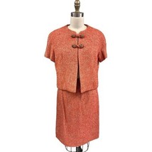 VTG 1960s Adele Simpson Orange Tweed Boucle Wool Skirt Suit Brass Buttons S - $163.30