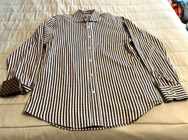 Vintage Bugatchi Men&#39;s fall colors long sleeved striped casual shirt size Medium - £31.60 GBP