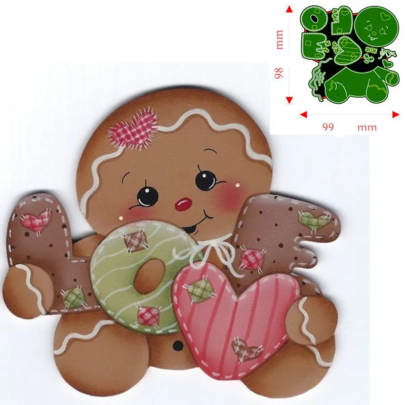 Gingerbread Man Holding Word Love Cookies Metal Cutting Dies Scrapbook Card - £9.97 GBP