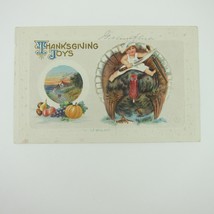 Thanksgiving Postcard Boy Chef Rides Wild Turkey Harvest Fruit Embossed Antique - £7.82 GBP