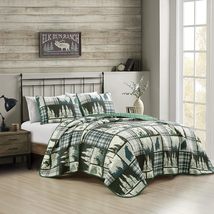 ESCA Farmhouse Plaid of Grizzly Bears Print Bedspread with 2 Pillow Shams - King - £39.32 GBP+