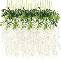 24PCS Wisteria Hanging Flowers 3.7 Ft Artificial Flowers Wisteria Vine Garland - £21.75 GBP