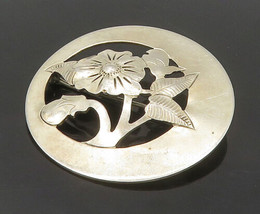 DESIGNER 925 Sterling Silver - Vintage Shiny Etched Floral Brooch Pin - BP6996 - £44.75 GBP