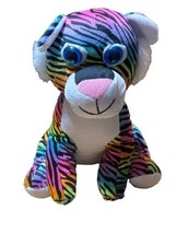 KELLYTOY Soft Striped Rainbow Tiger Stuffed Animal Plush Toy Blue Eyes - £10.27 GBP