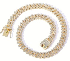 12mm Square Tennis Link Cubic Zirconia Full Hip Hop Chain Fast Free Shipping - £22.79 GBP